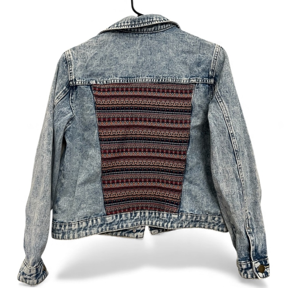 Patchwork Distressed Denim Jacket Size Small - Picture 4 of 5
